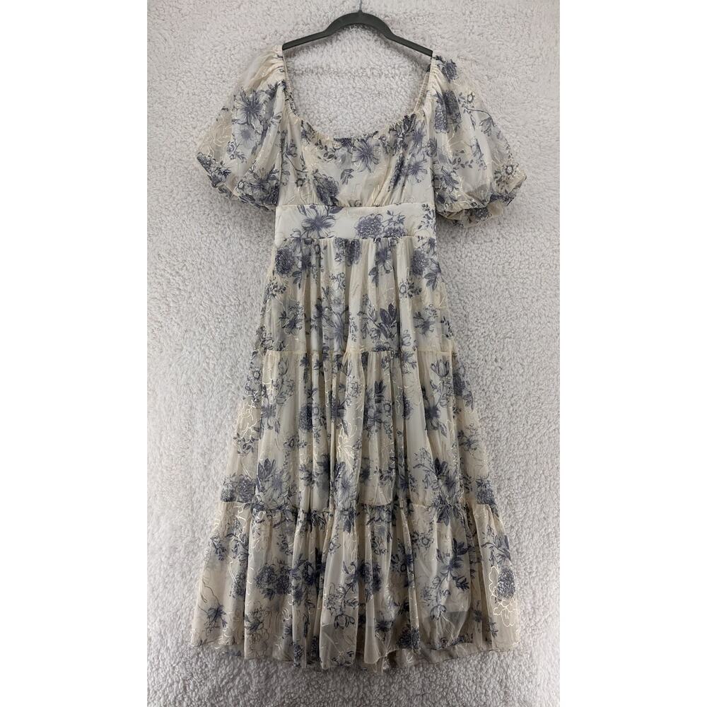 Baltic Born Cream Midi Dress with Blue Floral Print